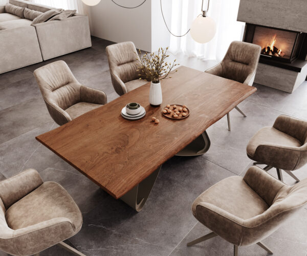 Jedálenský stôl Edge 200x100 Acacia Brown W-Frame Metallic Effect Titan Live-Edge Finish - Image 4