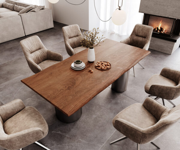 Jedálenský stôl Edge 200x100 Acacia Brown Troa Stainless Steel Graphite Live-Edge - Image 4
