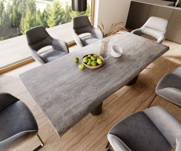 Jedálenský stôl Edge 220x100 XL Akácia Platinum Troa Nerezová oceľ Grafit Live-Edge - Image 4