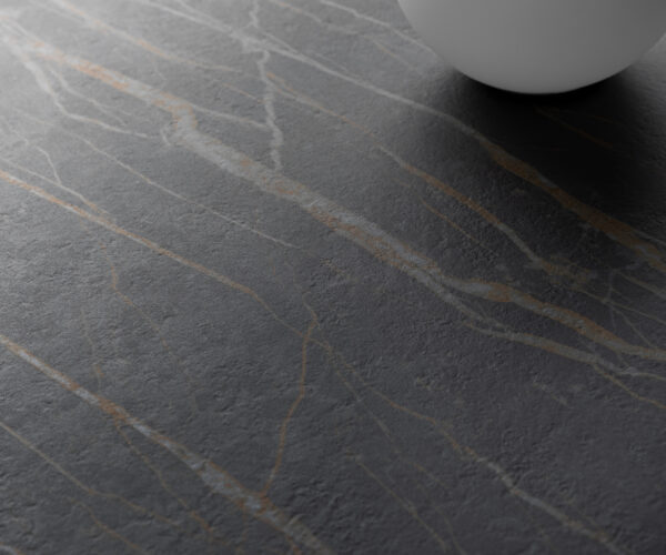 Jedálenský stôl Edge 300x100 keramický Laminam®Noir Desir hnedý Estelar okrúhly povrch s titánovým kovovým efektom - Image 5
