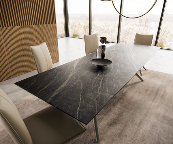 Jedálenský stôl Edge 300x100 keramický Laminam®Noir Desir hnedý Estelar okrúhly povrch s titánovým kovovým efektom - Image 4