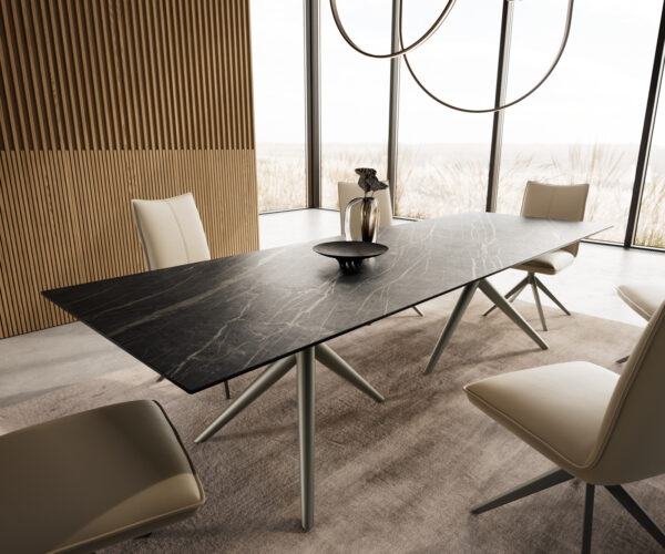 Jedálenský stôl Edge 300x100 keramický Laminam®Noir Desir hnedý Estelar okrúhly povrch s titánovým kovovým efektom - Image 7