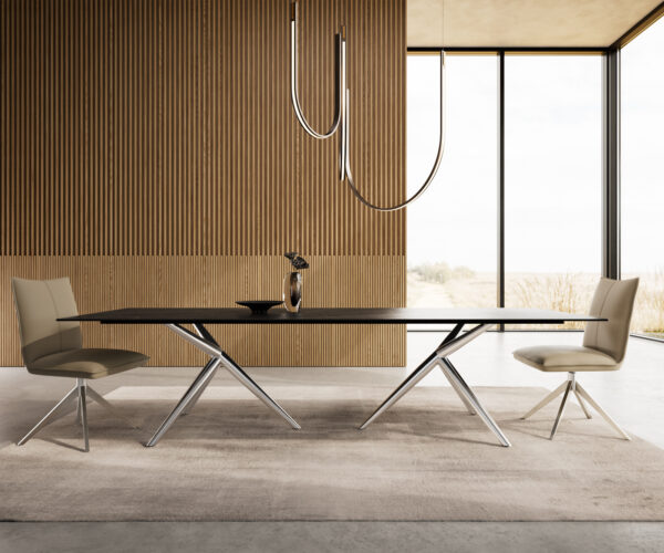 Hrana jedálenského stola 300x100 Keramický Laminam®Noir Desir Brown Estelar Okrúhly nerezový stôl - Image 2