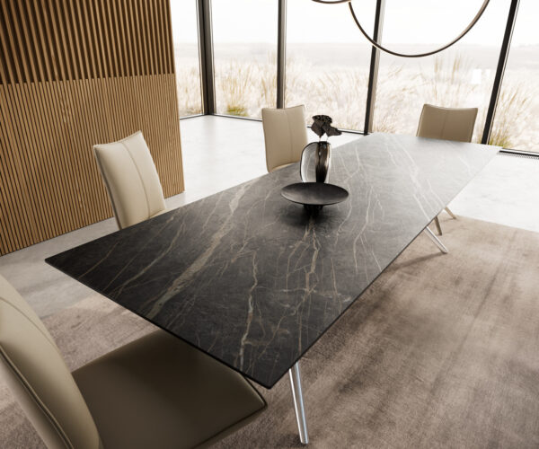 Hrana jedálenského stola 300x100 Keramický Laminam®Noir Desir Brown Estelar Okrúhly nerezový stôl - Image 4