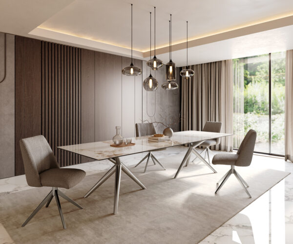 Jedálenský stôl Edge 300x100 keramický Minas Melange biely a béžový Estelar okrúhly nerezový - Image 6