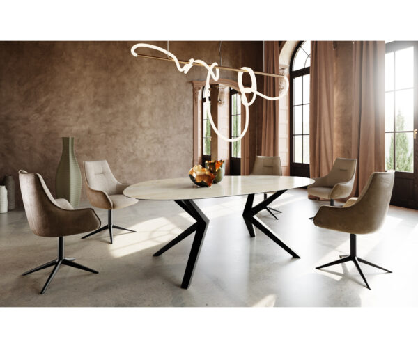Jedálenský stôl Edge Oval 220x120 keramický Iris FMG Onice Oro Zenthara štvorcový kov čierny - Image 5