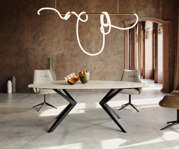 Jedálenský stôl Edge Oval 220x120 keramický Iris FMG Onice Oro Zenthara štvorcový kov čierny - Image 2