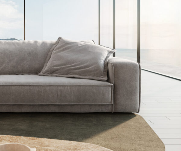 Snoosh veľká pohovka 400x150 cm štruktúrovaná látka mäkká sivá recamera ľavá - Image 5