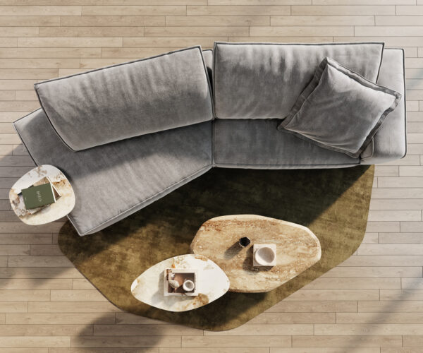Snoosh veľká pohovka 400x150 cm štruktúrovaná látka mäkká sivá recamera ľavá - Image 6