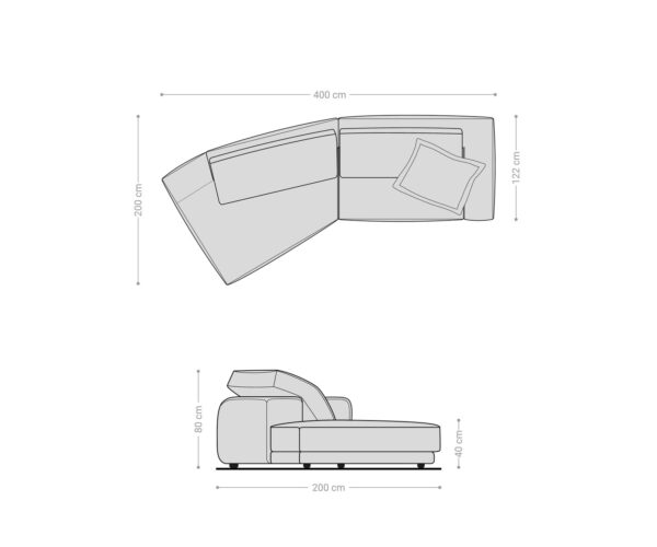Snoosh veľká pohovka 400x150 cm štruktúrovaná látka mäkká sivá recamera ľavá - Image 7