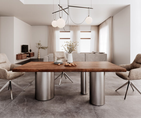 Jedálenský stôl Edge 200x100 XL Acacia Brown Troa z nehrdzavejúcej ocele s brúsenou živou hranou - Image 2