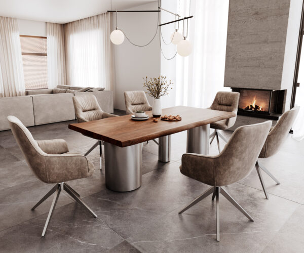 Jedálenský stôl Edge 200x100 XL Acacia Brown Troa z nehrdzavejúcej ocele s brúsenou živou hranou - Image 5