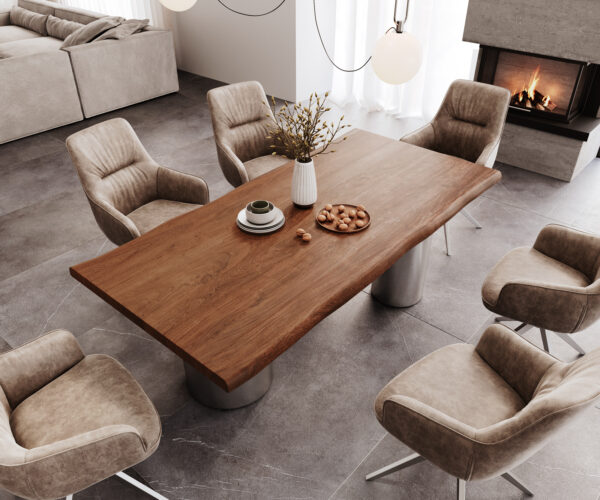 Jedálenský stôl Edge 200x100 XL Acacia Brown Troa z nehrdzavejúcej ocele s brúsenou živou hranou - Image 4