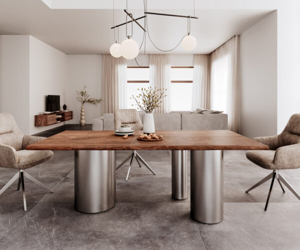 Jedálenský stôl Edge 200x100 Acacia Brown Troa z nehrdzavejúcej ocele s brúsenou živou hranou - Image 2
