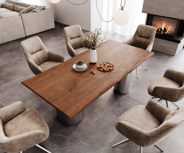 Jedálenský stôl Edge 200x100 Acacia Brown Troa z nehrdzavejúcej ocele s brúsenou živou hranou - Image 4