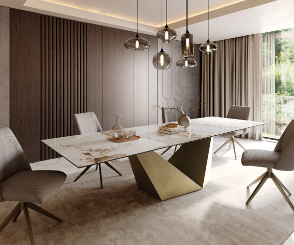 Jedálenský stôl Edge 300x100 keramický Minas Melange bielo-béžový Prisma Metallic Gold - Image 2