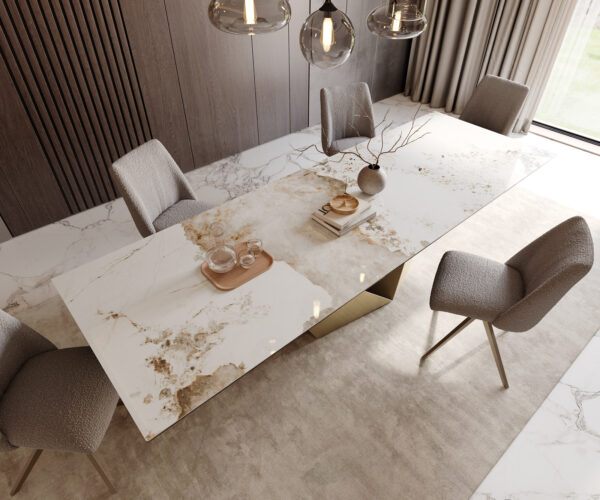 Jedálenský stôl Edge 300x100 keramický Minas Melange bielo-béžový Prisma Metallic Gold - Image 4