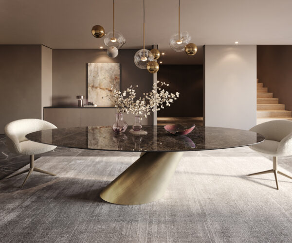 Hrana jedálenského stola oválna 280x130 keramická Laminam® Emperador Extra Lucidato tmavohnedá Cono Metallic Gold - Image 2