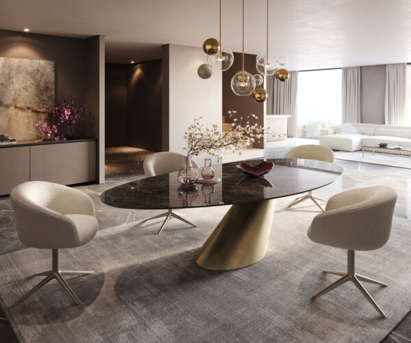 Hrana jedálenského stola oválna 280x130 keramická Laminam® Emperador Extra Lucidato tmavohnedá Cono Metallic Gold - Image 6
