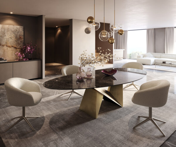 Hrana jedálenského stola oválna 280x130 keramická Laminam® Emperador Extra Lucidato tmavohnedá Origami kovovo zlatá - Image 6