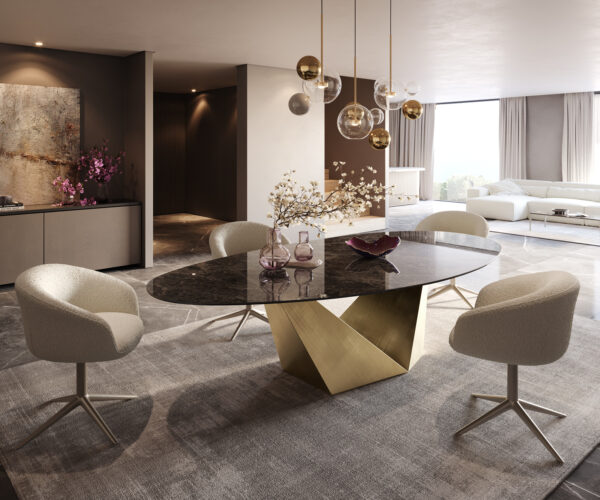 Oválny jedálenský stôl Edge 280x130 Keramický stôl Laminam® Emperador Extra Lucidato tmavohnedý Prisma Metallic Gold - Image 6
