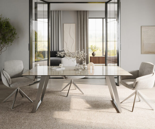 Jedálenský stôl Edge 200x100 keramický Laminam® Onice Oro ?nerezový uhlový - Image 2