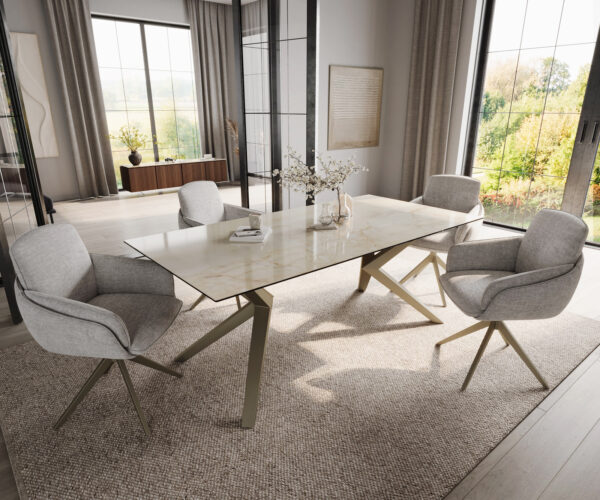 Jedálenský stôl Edge 200x100 keramický Laminam® Onice Oro ?Zenthara štvorcový kovový efekt povrch titánová úprava - Image 6