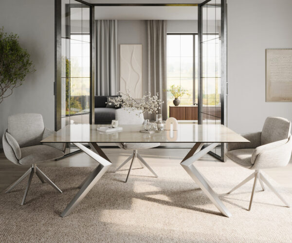 Jedálenský stôl Edge 200x100 keramický Laminam® Onice Oro ?Zenthara hranatý nerezový - Image 2