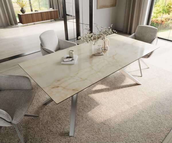 Jedálenský stôl Edge 200x100 keramický Laminam® Onice Oro ?Zenthara hranatý nerezový - Image 4