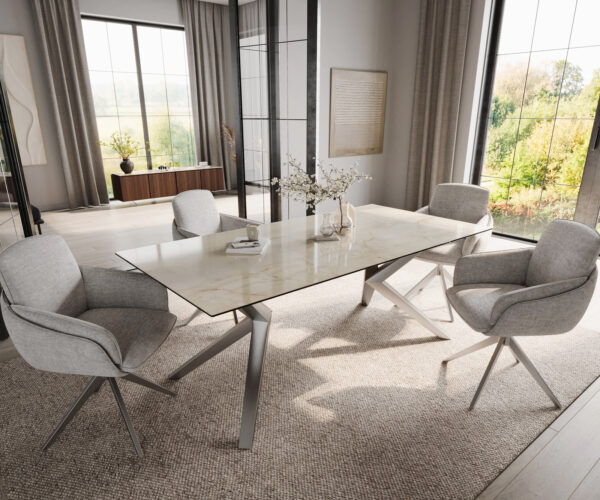 Jedálenský stôl Edge 200x100 keramický Laminam® Onice Oro ?Zenthara hranatý nerezový - Image 6