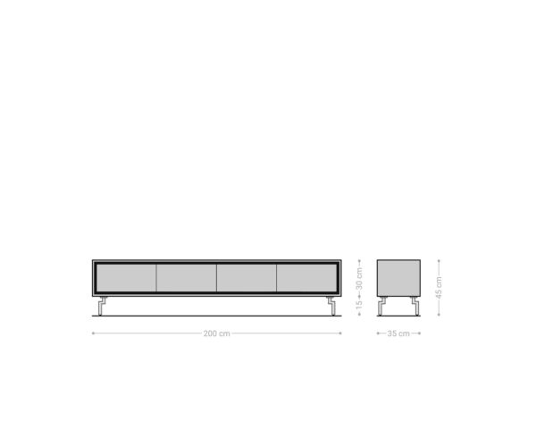 Nízka doska Stonegrace 200 cm prírodný dub 4 dvierka podstavec oválny brúsená nerezová oceľ - Image 6
