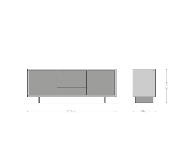 Príborník Yori 200 cm zlatá metalíza 2 dvierka 3 zásuvky plávajúci kov čierna keramika Laminam®Noir Desir hnedá - Image 8