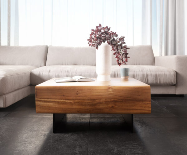 Konferenčný stolík New Live-Edge 80x60 cm akácia prírodná 2 zásuvky podstava závesná kov čierna - Image 2