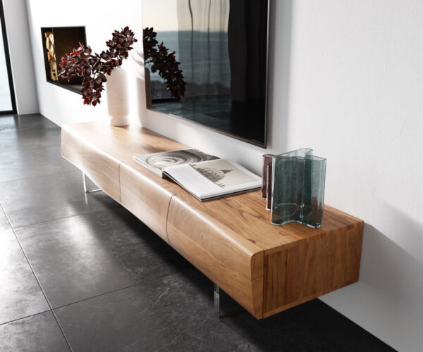 Nízka doska New Live-Edge 200 cm prírodná akácia 4 dvierka akrylový podstavec - Image 2