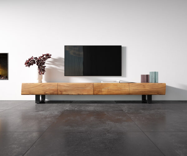 Nízka doska New Live-Edge 240 cm prírodná akácia 4 zásuvky behúň kov čierna - Image 4