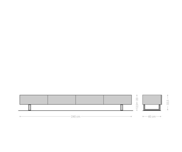 Nízka doska New Live-Edge 240 cm prírodná akácia 4 zásuvky behúň z brúsenej nehrdzavejúcej ocele - Image 7