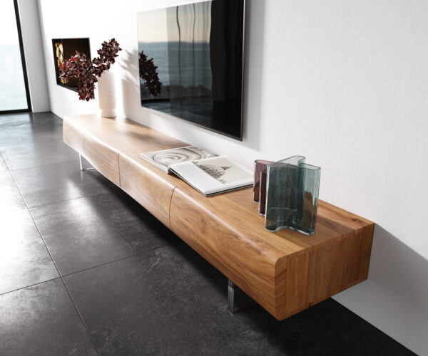 Nízka doska New Live-Edge 240 cm prírodná akácia 4 zásuvky akrylový podstavec - Image 2