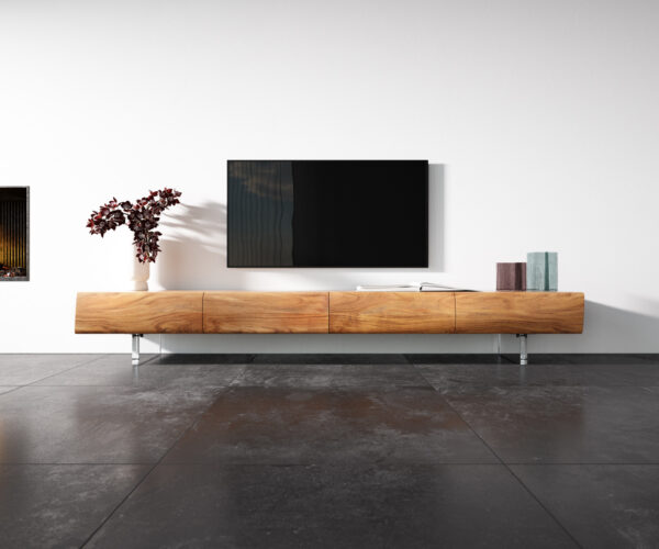 Nízka doska New Live-Edge 240 cm prírodná akácia 4 zásuvky akrylový podstavec - Image 4