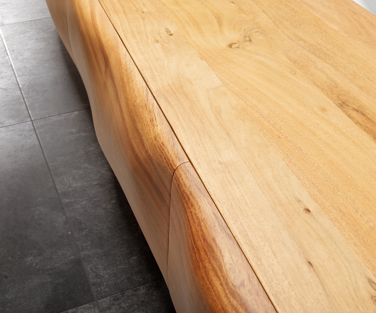 TV stolík New Live-Edge 240 cm akácia prírodná 4 dvierka 1 priehradka tenká podstava nerezová oceľ kefovaná - Image 6
