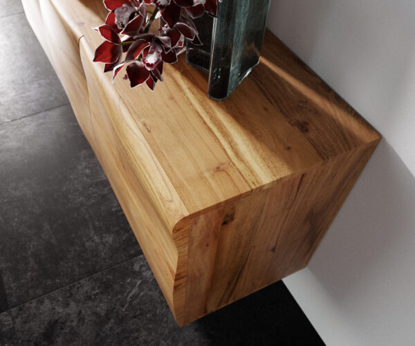 Nový príborník Live-Edge 145 cm prírodná akácia 3 dvierka sklenený podstavec - Image 5
