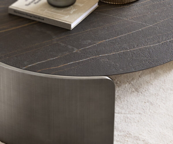 Konferenčný stolík Haru 90x35 cm keramika Laminam® Noir Desir hnedá metalická strieborná - Image 3