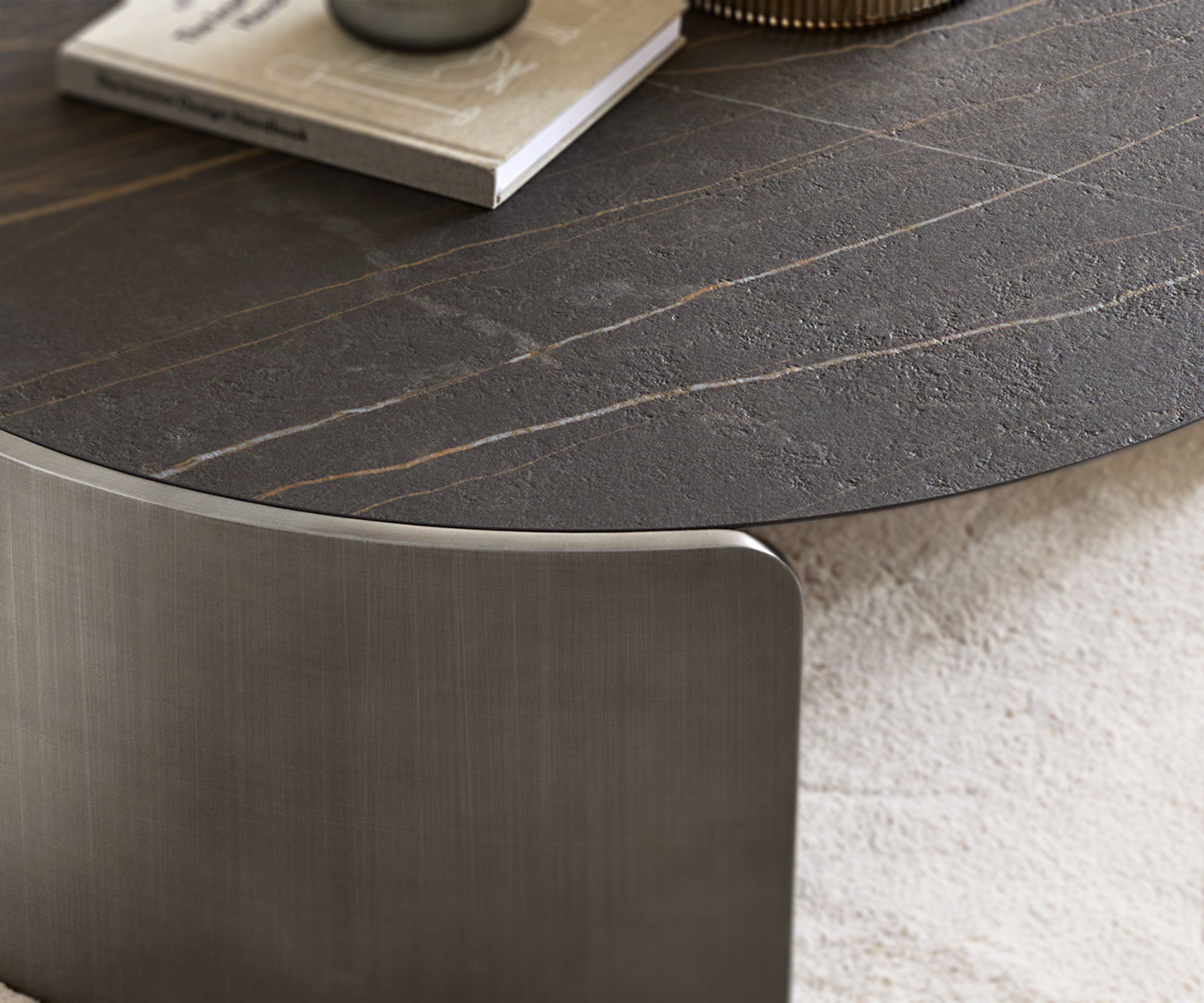 Konferenčný stolík Haru 90x35 cm keramika Laminam® Noir Desir hnedá metalická strieborná - Image 3
