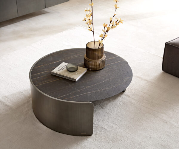 Konferenčný stolík Haru 90x35 cm keramika Laminam® Noir Desir hnedá metalická strieborná - Image 2