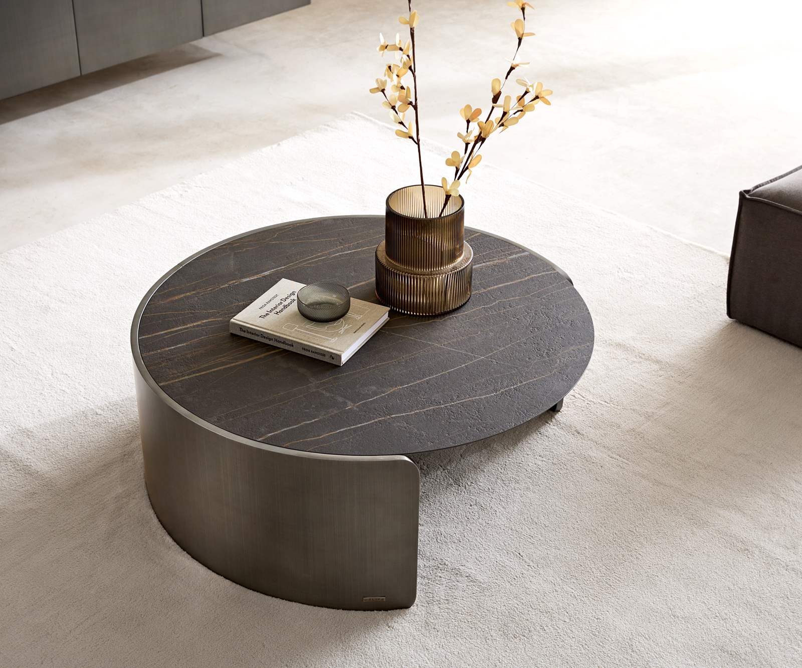 Konferenčný stolík Haru 90x35 cm keramika Laminam® Noir Desir hnedá metalická strieborná - Image 2