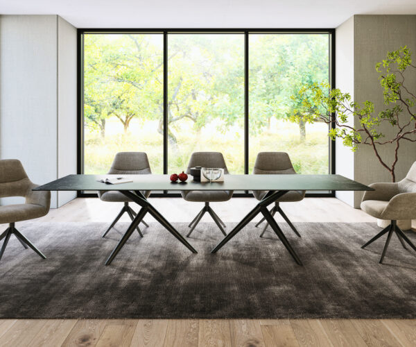 Jedálenský stôl Edge 300x100 keramický Laminam®Nero Greco antracit Estelar okrúhly kovový čierny - Image 2