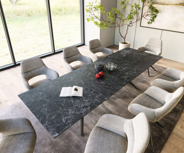 Jedálenský stôl Edge 300x100 keramický Laminam®Nero Greco antracit Estelar okrúhly kovový čierny - Image 4