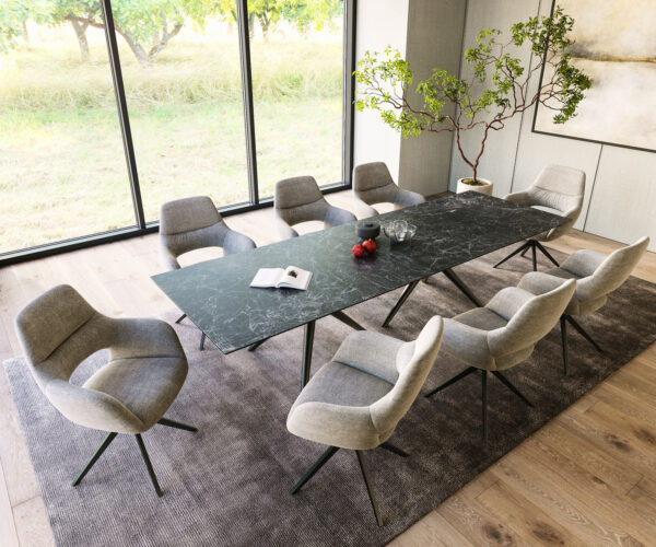 Jedálenský stôl Edge 300x100 keramický Laminam®Nero Greco antracit Estelar okrúhly kovový čierny - Image 6