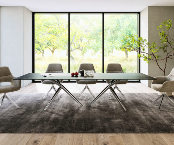 Jedálenský stôl Edge 300x100 keramický Laminam®Nero Greco antracit Estelar okrúhly z nehrdzavejúcej ocele - Image 2