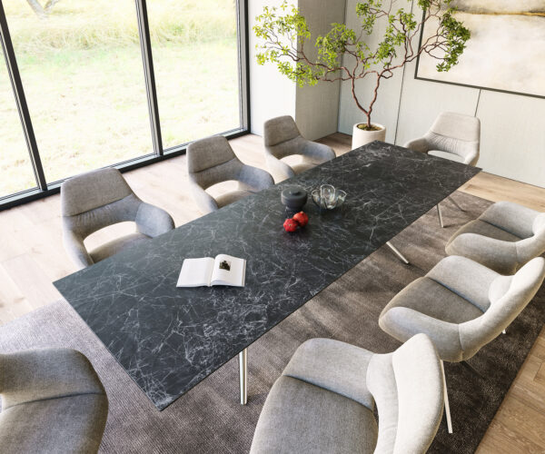 Jedálenský stôl Edge 300x100 keramický Laminam®Nero Greco antracit Estelar okrúhly z nehrdzavejúcej ocele - Image 4