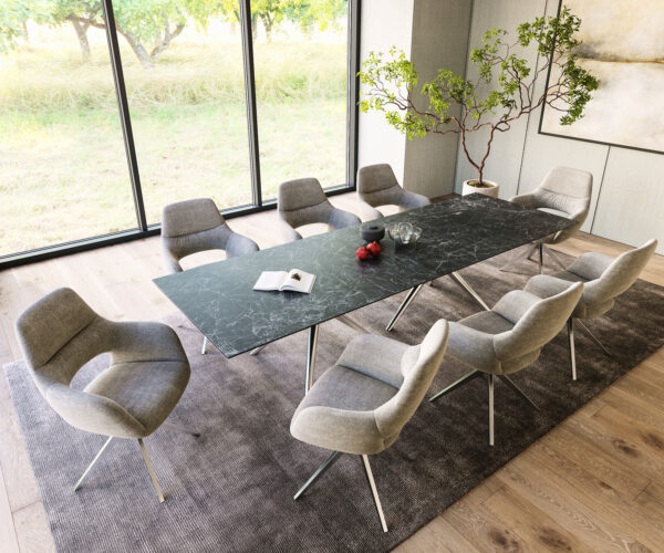 Jedálenský stôl Edge 300x100 keramický Laminam®Nero Greco antracit Estelar okrúhly z nehrdzavejúcej ocele - Image 6